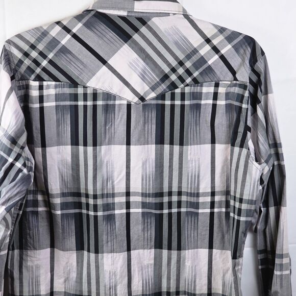 Wrangler Men’s XL Grey Striped Pearl Snap Retro Long Sleeve Button Up Shirt - Picture 8 of 9